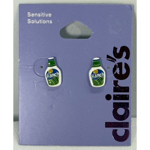 NWT! Claires Sensitive Stud Pierced Earrings  Ranch Dressing - Picture 1 of 3